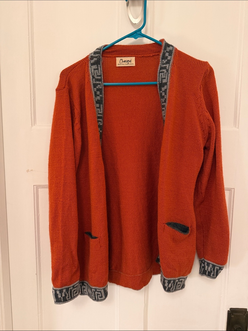 Women's Open-Front Rust Orange Cardigan with Contrast Trim